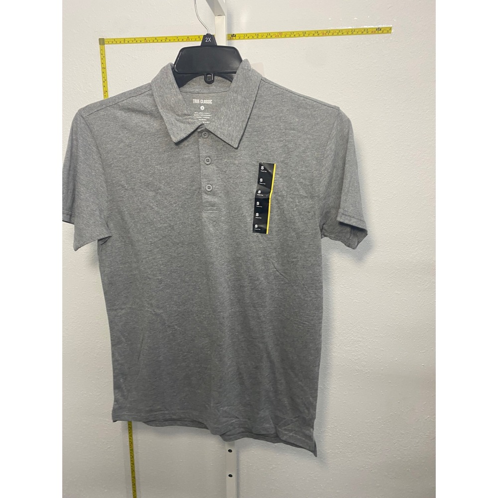True Classic Mens Polo Shirt Heather Gray Short Sleeve‎ Cotton Blend Size Small